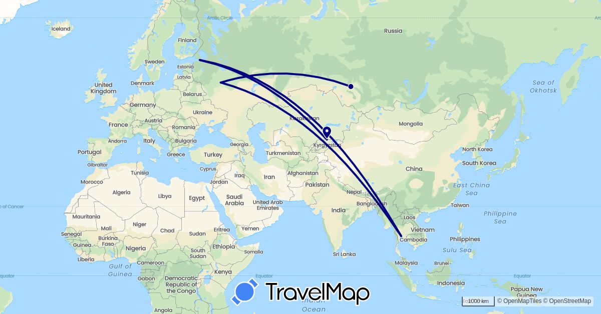 TravelMap itinerary: driving in Kyrgyzstan, Russia, Thailand (Asia, Europe)